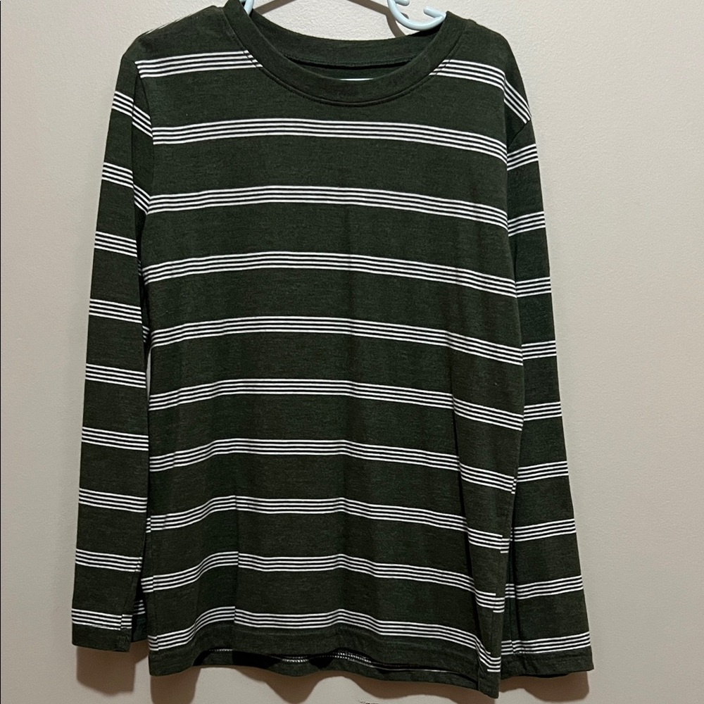 Jumping Beans Green and White Striped Long Sleeve Tee